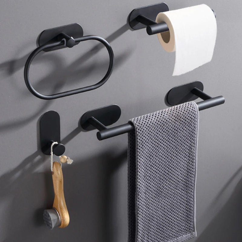 Conjunto de Acessórios para Banheiro - 4 Peças: Suportes de Toalha, Porta Papel Higiênico, Gancho Adesivo
