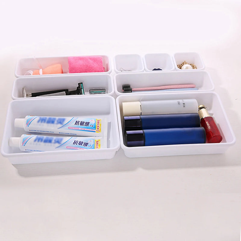 Conjunto de 8 Peças - Organizador Ajustável de Gavetas para Maquiagem, Cosméticos, Utensílios e Bijuterias