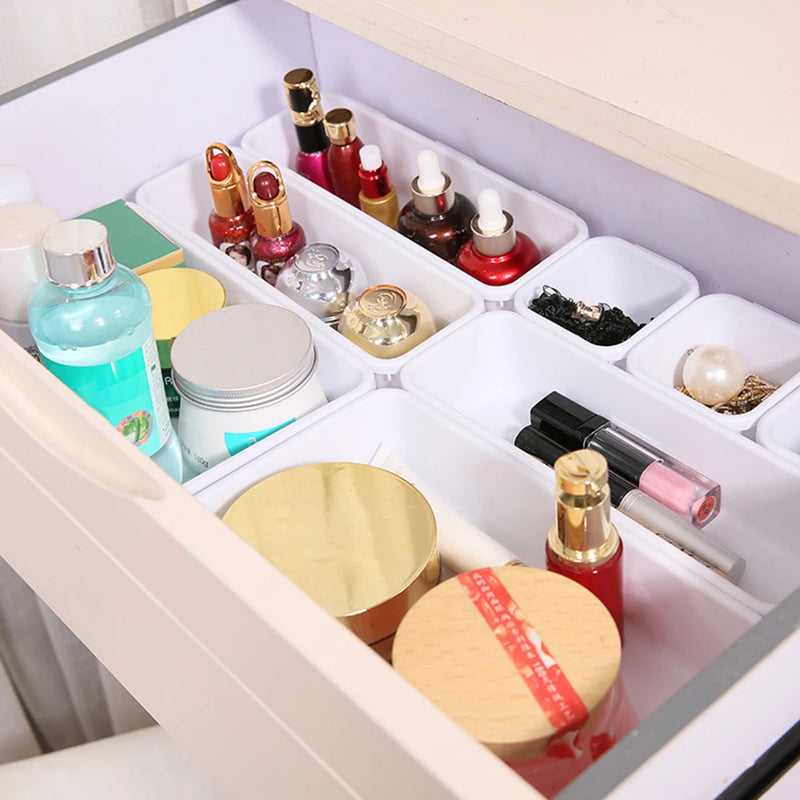Conjunto de 8 Peças - Organizador Ajustável de Gavetas para Maquiagem, Cosméticos, Utensílios e Bijuterias
