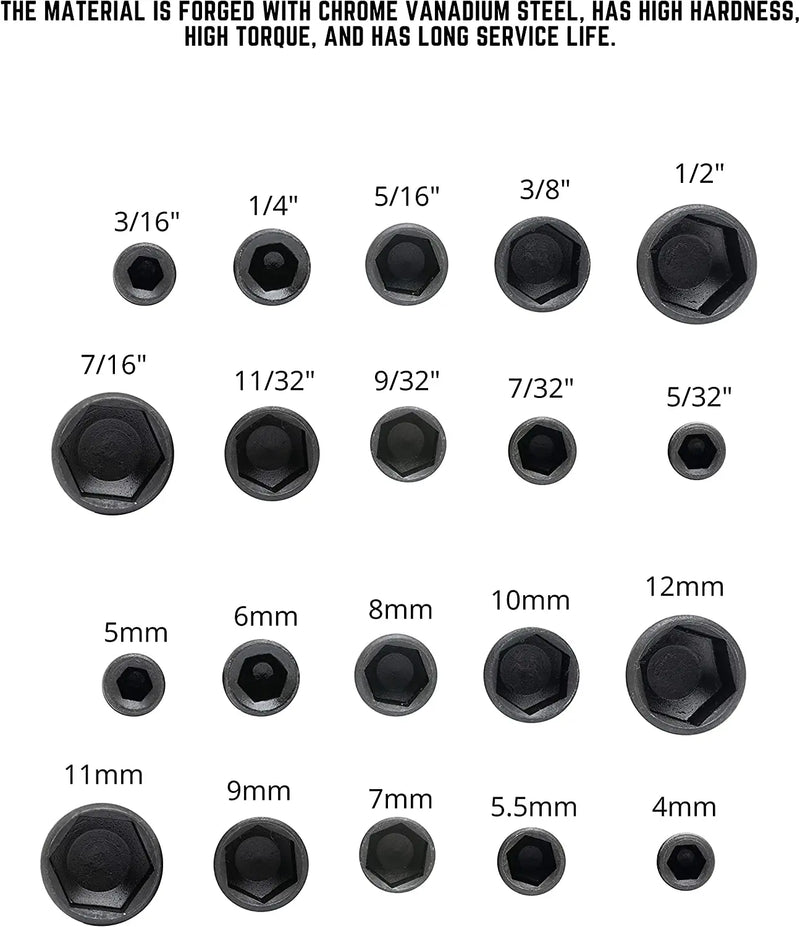 Conjunto de 9 Peças - Soquetes Hexagonais de 5mm a 13mm com Adaptadores para Parafusadeiras e Chaves de Fenda