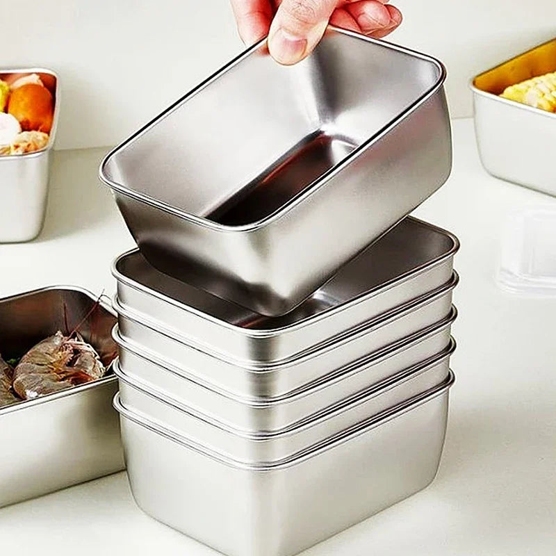 Conjunto de 2 Caixas de Armazenamento em Aço Inoxidável para Geladeira – Congelamento e Conservação de Alimentos