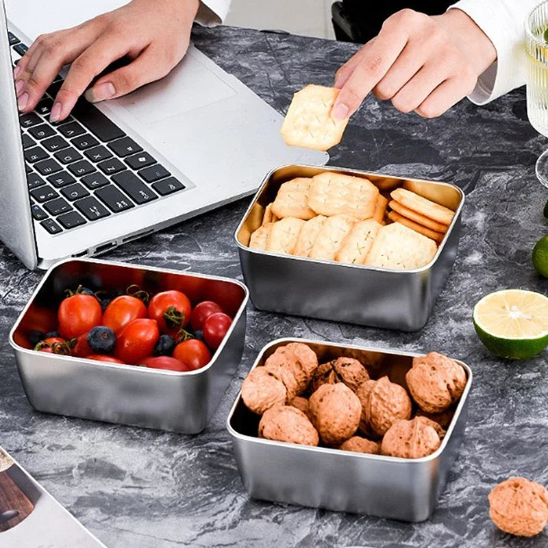 Conjunto de 2 Caixas de Armazenamento em Aço Inoxidável para Geladeira – Congelamento e Conservação de Alimentos