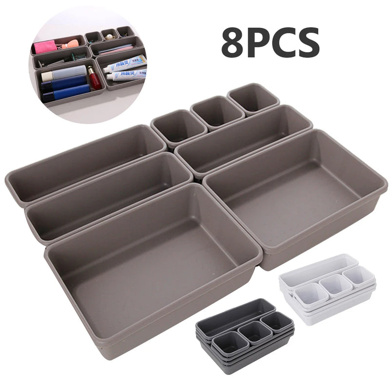 Conjunto de 8 Peças - Organizador Ajustável de Gavetas para Maquiagem, Cosméticos, Utensílios e Bijuterias