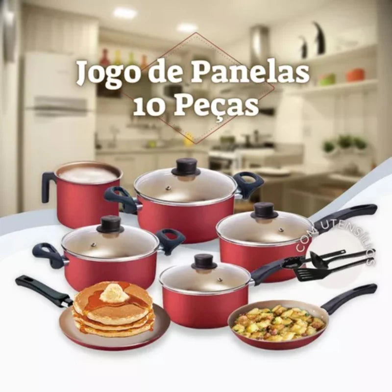 Conjunto de Panelas Antiaderentes de 10 Peças Cereja - Ditália Elegan