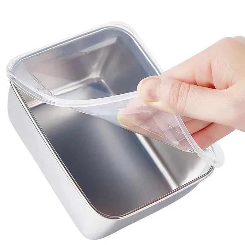 Conjunto de 2 Caixas de Armazenamento em Aço Inoxidável para Geladeira – Congelamento e Conservação de Alimentos