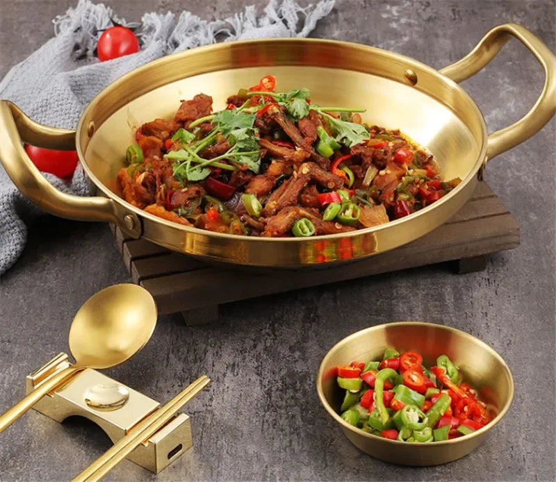 Panela de Paella de Aço Inoxidável Dourada