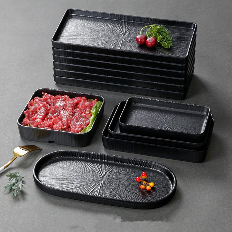 Prato de Jantar em Melamina Preta ( Sushi e Churrasco )