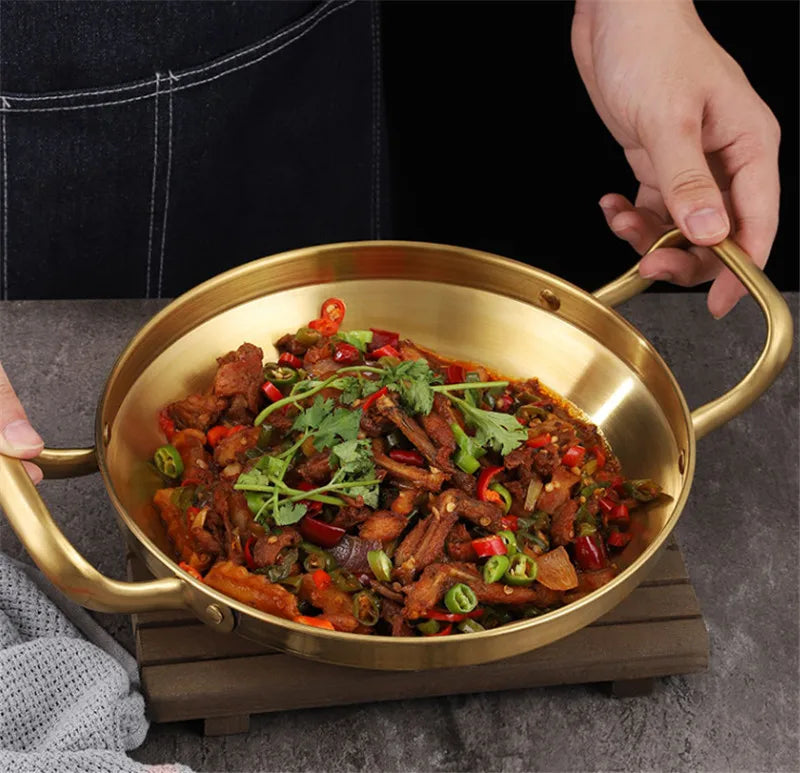 Panela de Paella de Aço Inoxidável Dourada