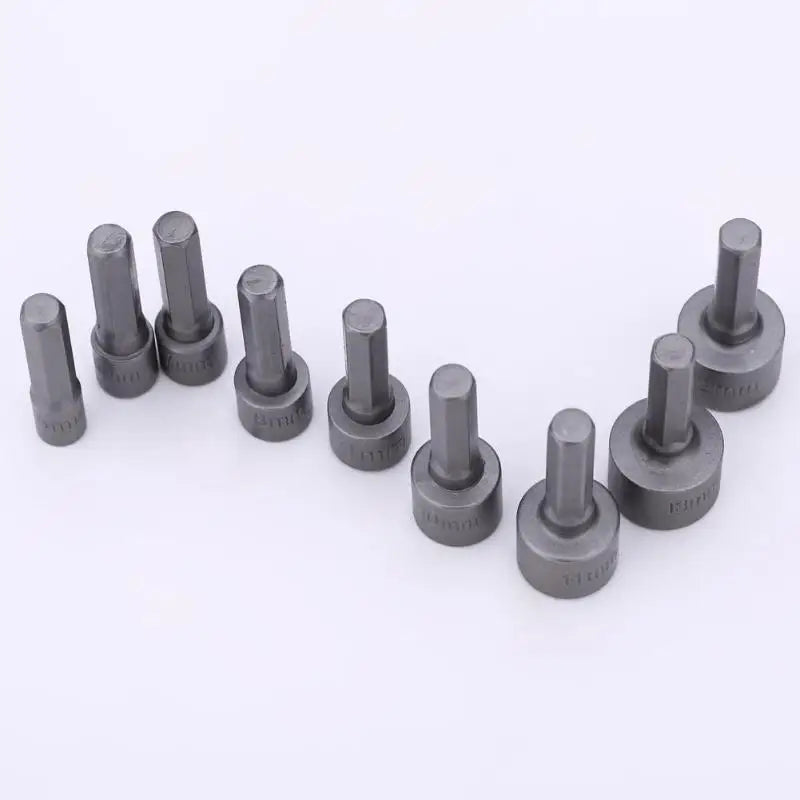 Conjunto de 9 Peças - Soquetes Hexagonais de 5mm a 13mm com Adaptadores para Parafusadeiras e Chaves de Fenda