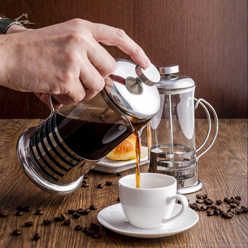 CAFETEIRA FRANCESA EM INOX MAQUINA DE CAFÉ 350ML PRENSA CHALEIRA EM VIDRO CREME