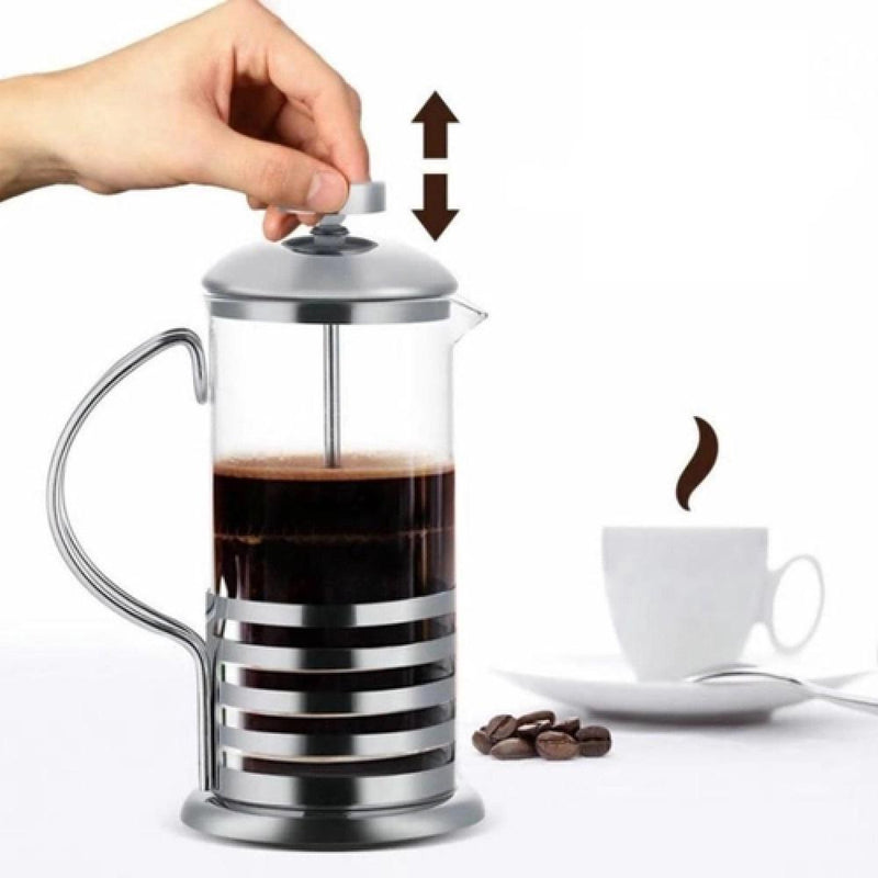 CAFETEIRA FRANCESA EM INOX MAQUINA DE CAFÉ 350ML PRENSA CHALEIRA EM VIDRO CREME